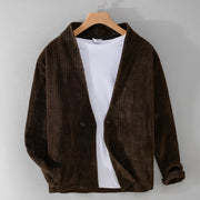 Foviel Commute V-neck Simple Ribbed Texture Design Long Sleeve Men's Jacket