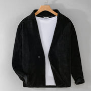 Foviel Commute V-neck Simple Ribbed Texture Design Long Sleeve Men's Jacket