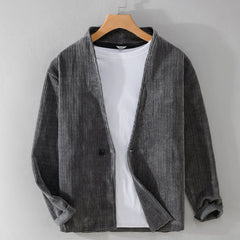Buddha Stones Commute V-neck Simple Ribbed Texture Design Long Sleeve Men's Jacket - SlateGray - US/UK/AU42，EU52 (3XL) - image 0