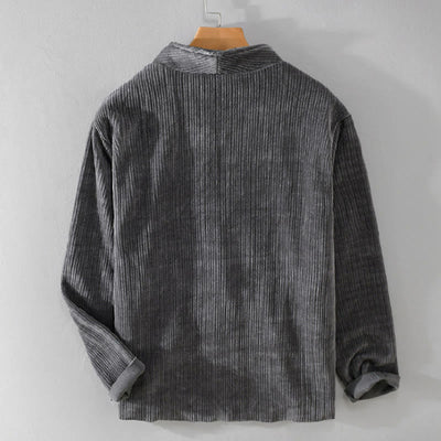 Buddha Stones Commute V-neck Simple Ribbed Texture Design Long Sleeve Men's Jacket - image 2