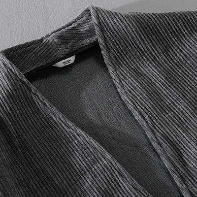 Buddha Stones Commute V-neck Simple Ribbed Texture Design Long Sleeve Men's Jacket - image 3