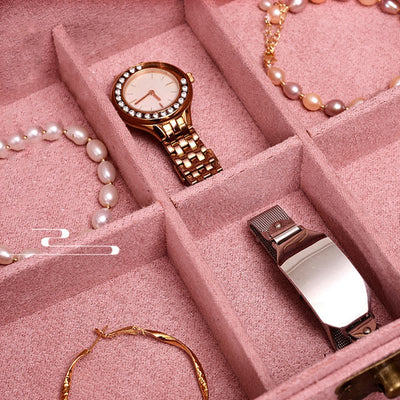 Buddha Stones Simple Design Jewelry Box Organizer Two-Layer Jewelry Storage Box Flannel Box With Lock - image 13
