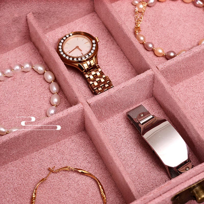 Buddha Stones Simple Design Jewelry Box Organizer Two-Layer Jewelry Storage Box Flannel Box With Lock - image 13
