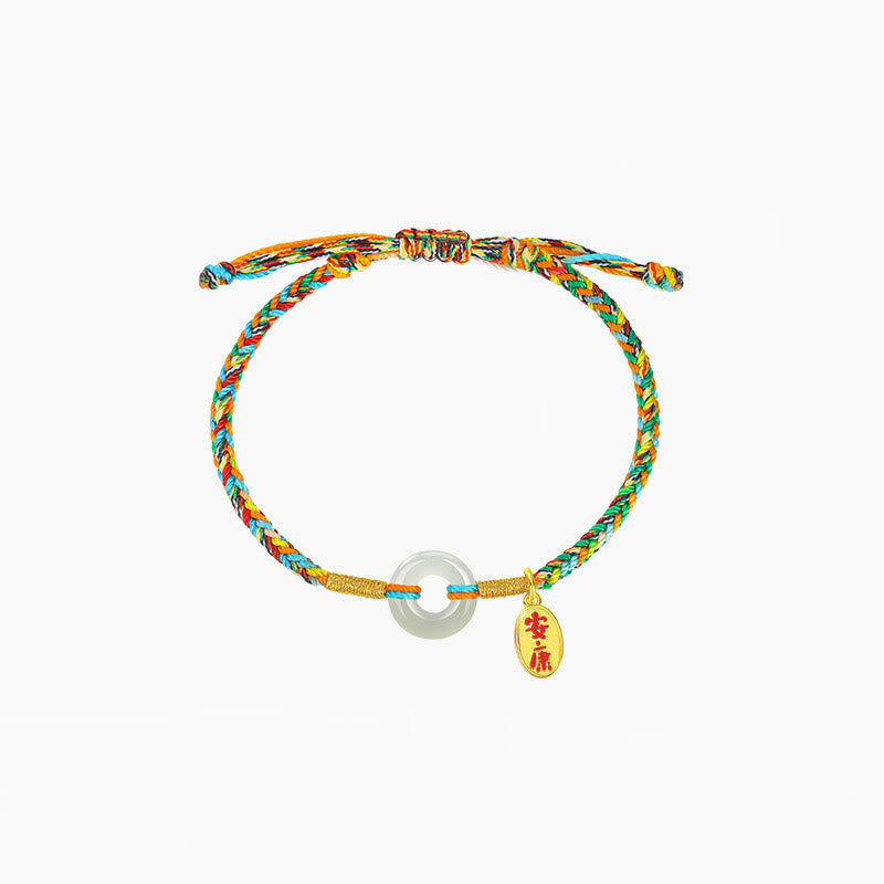 Buddha Stones Handmade Peace Buckle Jade Prosperity 925 Sterling Silver Colorful Rope Bracelet - image 4