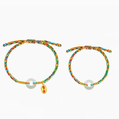 Buddha Stones Handmade Peace Buckle Jade Prosperity 925 Sterling Silver Colorful Rope Bracelet - image 9