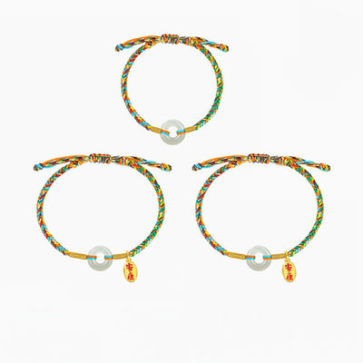 Buddha Stones Handmade Peace Buckle Jade Prosperity 925 Sterling Silver Colorful Rope Bracelet - image 10