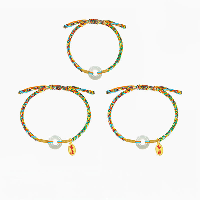Buddha Stones Handmade Peace Buckle Jade Prosperity 925 Sterling Silver Colorful Rope Bracelet - image 10