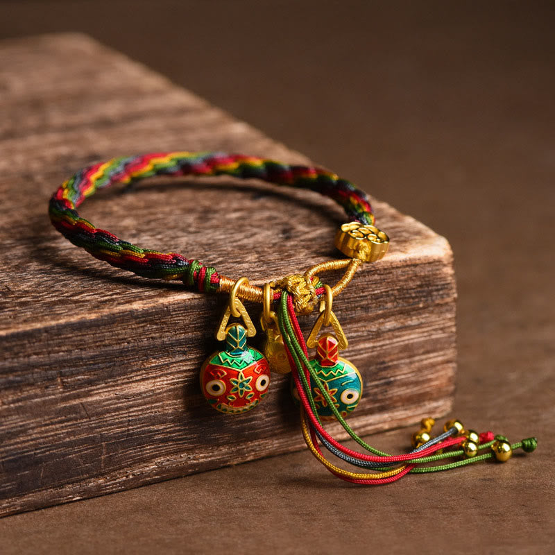 Buddha Stones Tibet Gold Swallowing Beast Family Luck Knot Braid Colorful String Bracelet - image 2