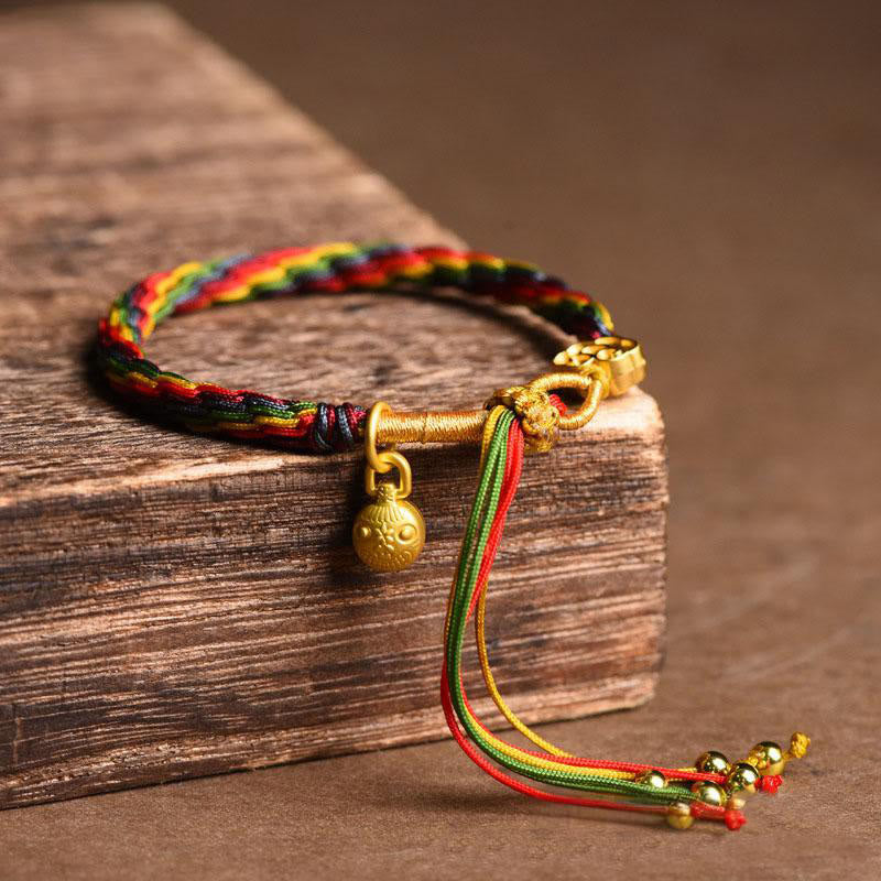 Buddha Stones Tibet Gold Swallowing Beast Family Luck Knot Braid Colorful String Bracelet - Gold Swallowing Beast Baby(Wrist Circumference: 15-23cm) - image 6