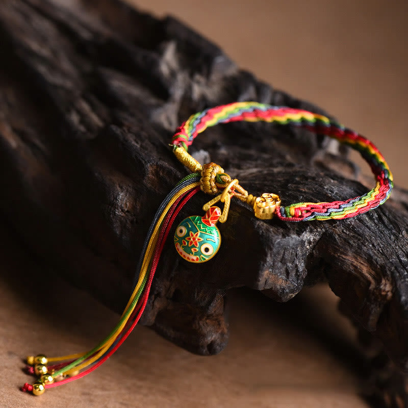 Buddha Stones Tibet Gold Swallowing Beast Family Luck Knot Braid Colorful String Bracelet - image 11