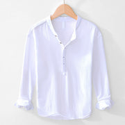Foviel Spring Fall Solid Long Sleeve Half Button Cotton Men's Shirts