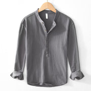 Foviel Spring Fall Solid Long Sleeve Half Button Cotton Men's Shirts