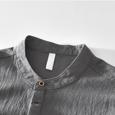 Buddha Stones Spring Fall Solid Long Sleeve Half Button Cotton Men's Shirts - image 15
