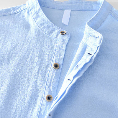 Buddha Stones Spring Fall Solid Long Sleeve Half Button Cotton Men's Shirts - image 19