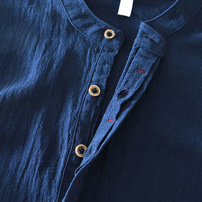 Buddha Stones Spring Fall Solid Long Sleeve Half Button Cotton Men's Shirts - image 10