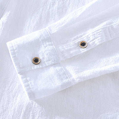 Buddha Stones Spring Fall Solid Long Sleeve Half Button Cotton Men's Shirts - image 23