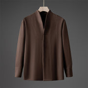 Foviel Solid Fall Long Sleeve Hidden Half Button Design Men's Shirts