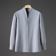 Foviel Solid Fall Long Sleeve Hidden Half Button Design Men's Shirts
