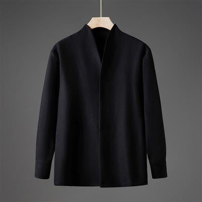 Buddha Stones Solid Fall Long Sleeve Hidden Half Button Design Men's Shirts - Black - US/UK/AU46，EU56 (5XL) - image 8