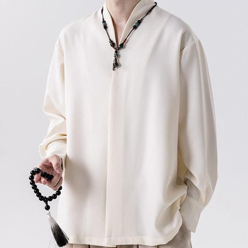 Buddha Stones Solid Fall Long Sleeve Hidden Half Button Design Men's Shirts - image 2