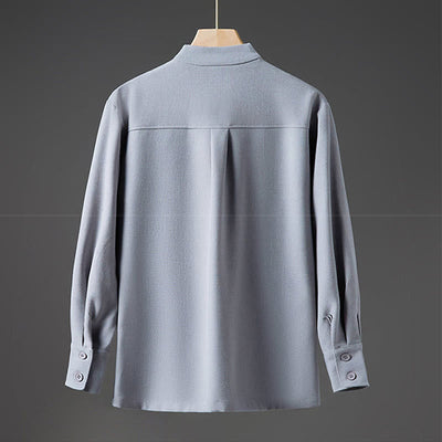 Buddha Stones Solid Fall Long Sleeve Hidden Half Button Design Men's Shirts - image 14