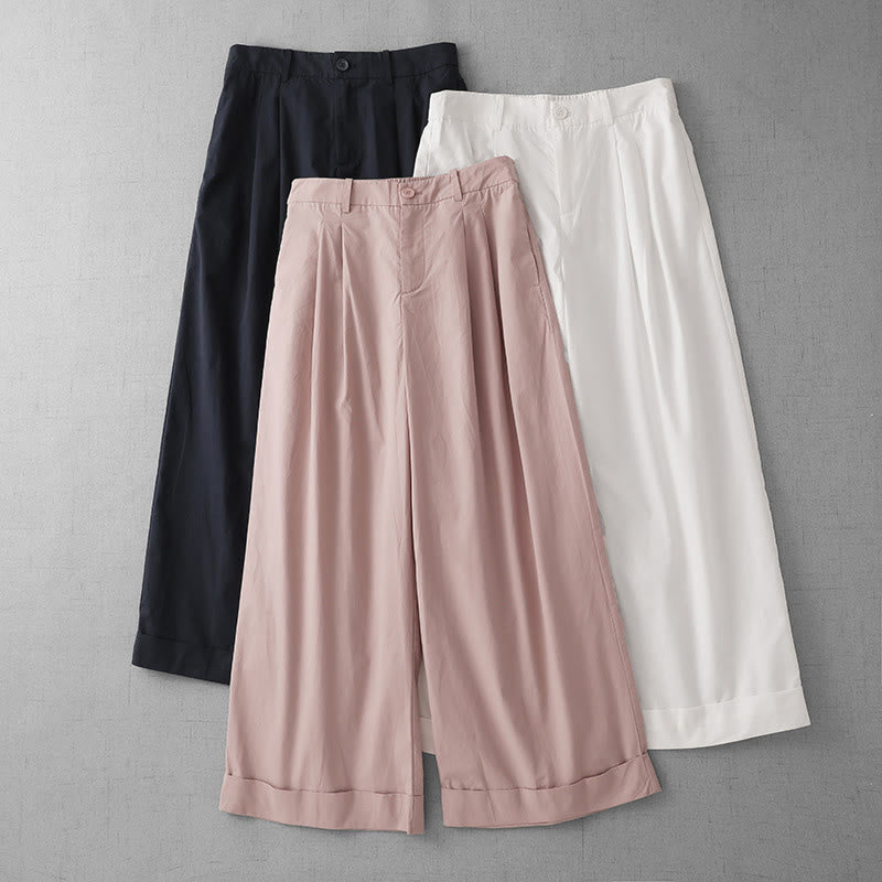 Buddha Stones Casual Plain Polyester Women's 7-8 Length Wide Leg Pants With Pockets - image 17