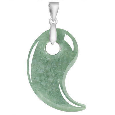 Buddha Stones Teardrop Design Jade Titanium Steel Chain Necklace Luck Pendant - image 1