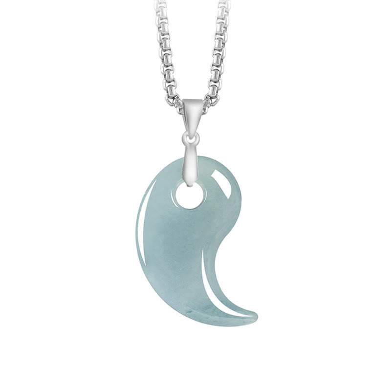 Buddha Stones Teardrop Design Jade Titanium Steel Chain Necklace Luck Pendant - PaleTurquoise - Jade - image 8
