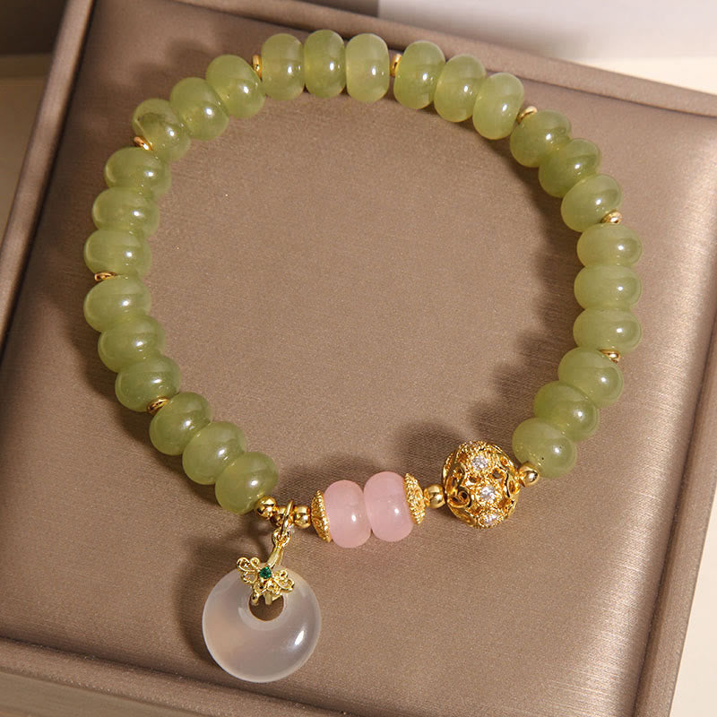Buddha Stones Natural Peace Buckle Meaning Jade Rose Quartz Luck Bracelet - image 4