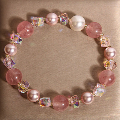 Buddha Stones Natural Strawberry Quartz White Crystal Pearl Positive Bracelet - image 4