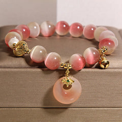 Buddha Stones Natural Peace Buckle Gradient Pink Cat's Eye Yanyuan Agate Peace Bracelet - Pink Cat's Eye(Wrist Circumference:15-17cm) - image 0
