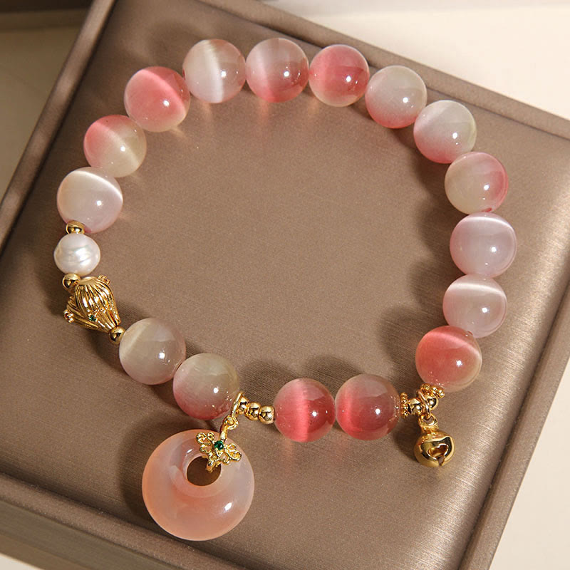 Buddha Stones Natural Peace Buckle Gradient Pink Cat's Eye Yanyuan Agate Peace Bracelet - image 4
