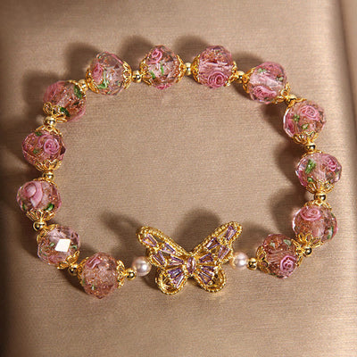 Buddha Stones Natural Butterfly Rose Design Pink Crystal Warmth Bracelet - image 3