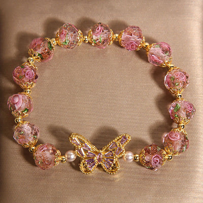 Buddha Stones Natural Butterfly Rose Design Pink Crystal Warmth Bracelet - image 2