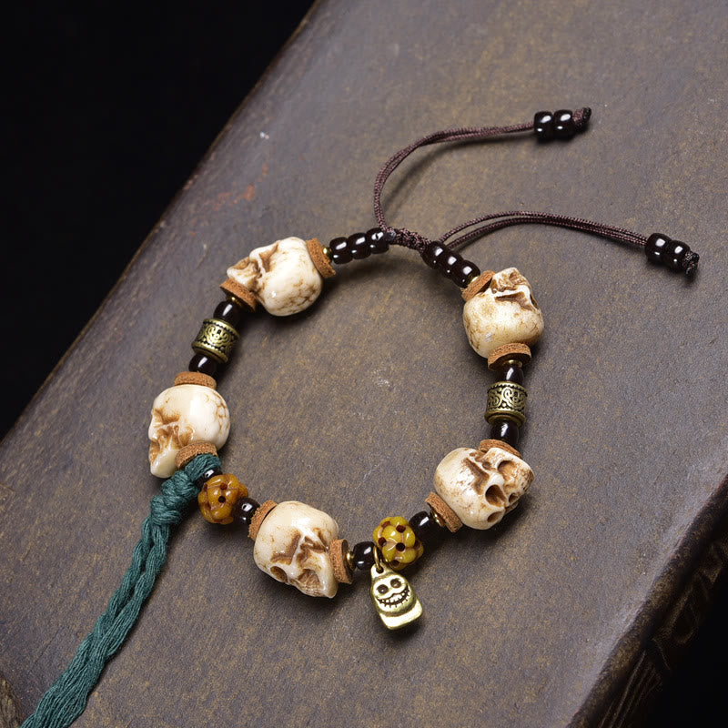 Buddha Stones Tibet Bone Beads Coconut Shell The Lord of the Corpse Forest Happiness Bracelet - Five Skulls(Wrist Circumference: 16-17cm) - image 4