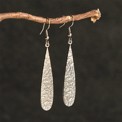 Buddha Stones Elegant Titanium Steel Balance Hammer Marks Earrings - Silvery Teardrop Shape(Titanium Steel Posts) - image 2