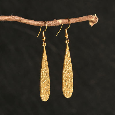 Buddha Stones Elegant Titanium Steel Balance Hammer Marks Earrings - Golden Teardrop Shape(Titanium Steel Posts) - image 0