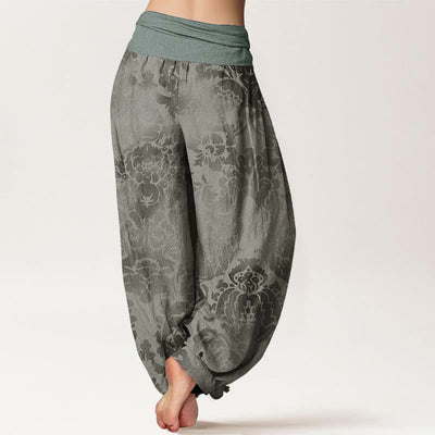 Buddha Stones Pure Cotton Casual Flower Leaves Design Women's Elastic Waist Harem Pants - image 9