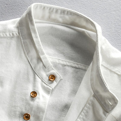 Buddha Stones Men's Slim Fit Design Stand Collar Crew Neck Long Sleeve Cotton Linen Shirt - image 4