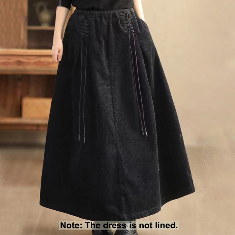 Buddha Stones Women's Plain Cotton Corduroy 7-8 Length Skirt With Pockets - image 6