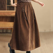 Foviel Women's Plain Corduroy 7-8 Length Skirt With Pockets