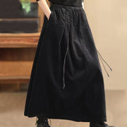 Foviel Women's Plain Corduroy 7-8 Length Skirt With Pockets