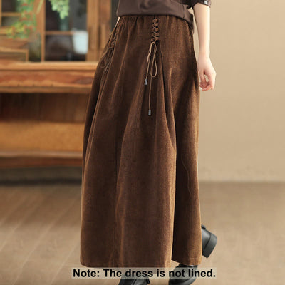 Buddha Stones Women's Plain Cotton Corduroy 7-8 Length Skirt With Pockets - image 9