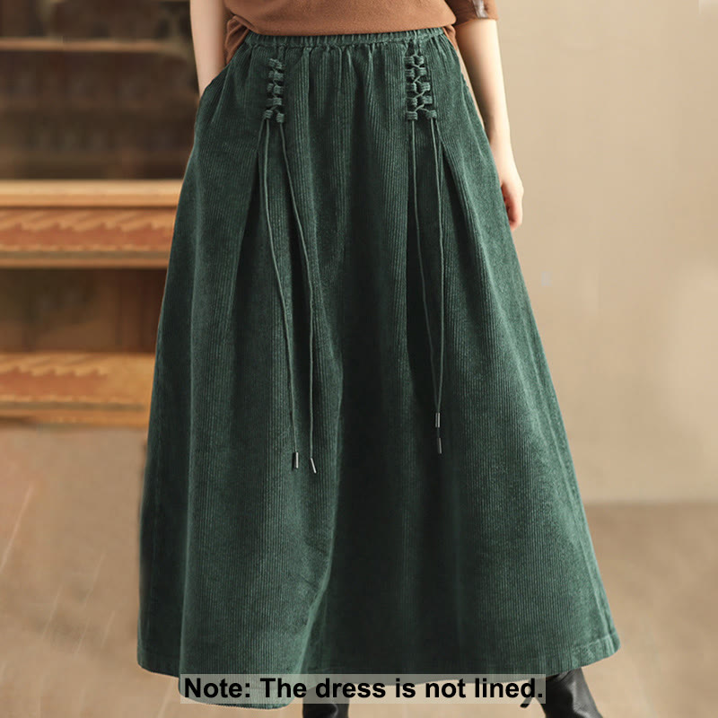 Buddha Stones Women's Plain Cotton Corduroy 7-8 Length Skirt With Pockets - image 1