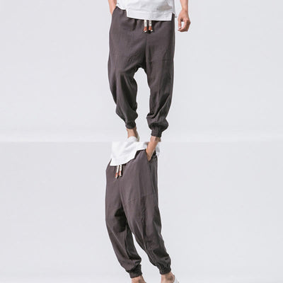Buddha Stones Men's Plain Simple Drawstring Design Cotton Harem Pants With Pockets - image 5