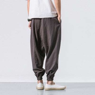 Buddha Stones Men's Plain Simple Drawstring Design Cotton Harem Pants With Pockets - image 1