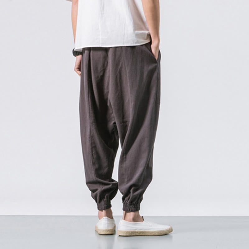 Buddha Stones Men's Plain Simple Drawstring Design Cotton Harem Pants With Pockets - image 1