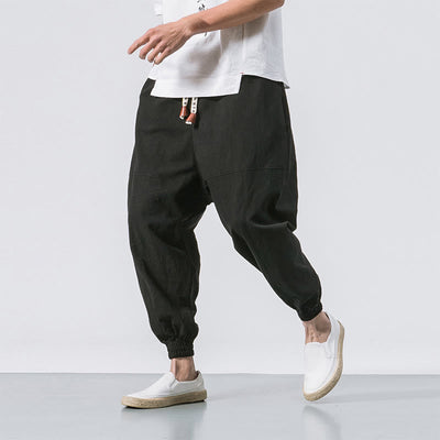 Buddha Stones Men's Plain Simple Drawstring Design Cotton Harem Pants With Pockets - Black - US/UK/AU46，EU56 (5XL) - image 13