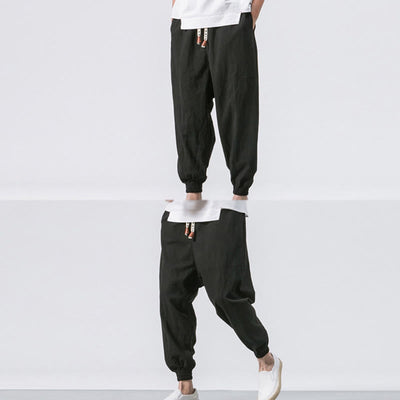 Buddha Stones Men's Plain Simple Drawstring Design Cotton Harem Pants With Pockets - image 17