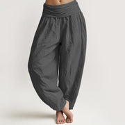 Foviel einfarbig Color DimGray Reine Baumwolle Damen elastische Taille Harem Hose